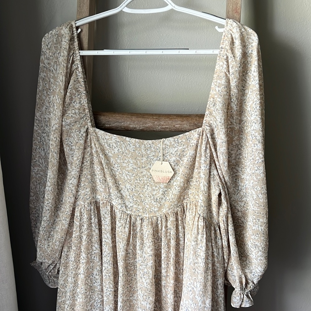 Beige Chiffon Printed Square Neck Empire Maternity Maxi Dress
